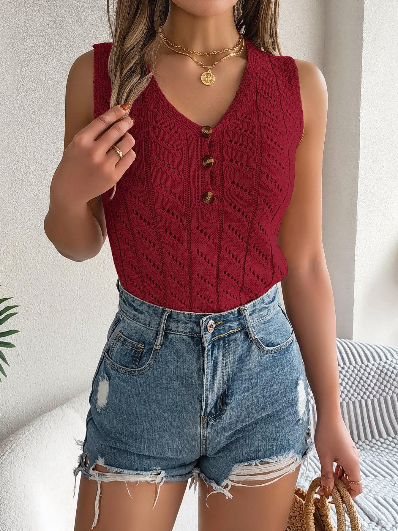 Top Femme Col V Fluide – Manches Courtes